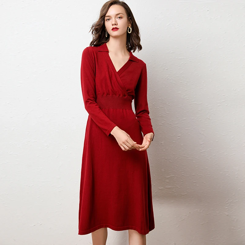 Женская длинная юбка-свитер с v-образным вырезом и поясом сексуальное вязаное