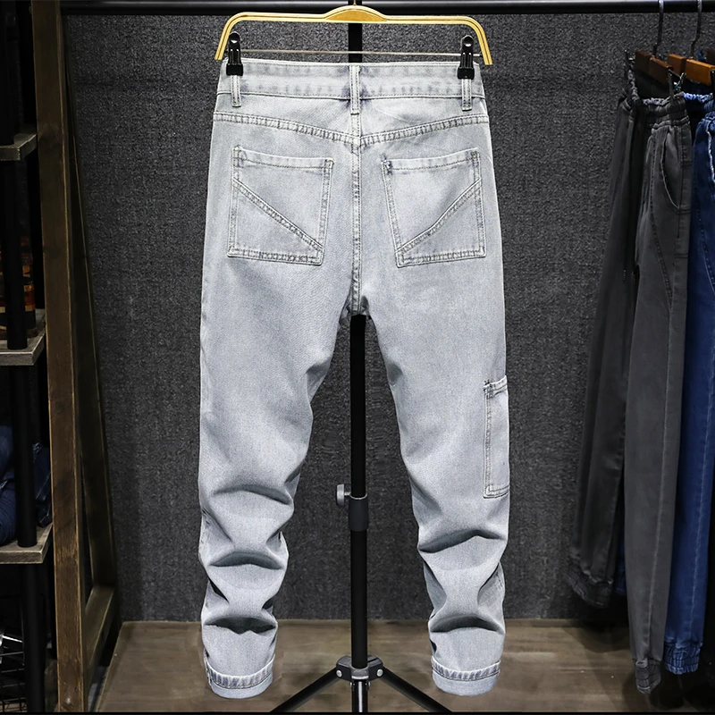 Мужские Винтажные однотонные свободные джинсовые брюки с несколькими карманами