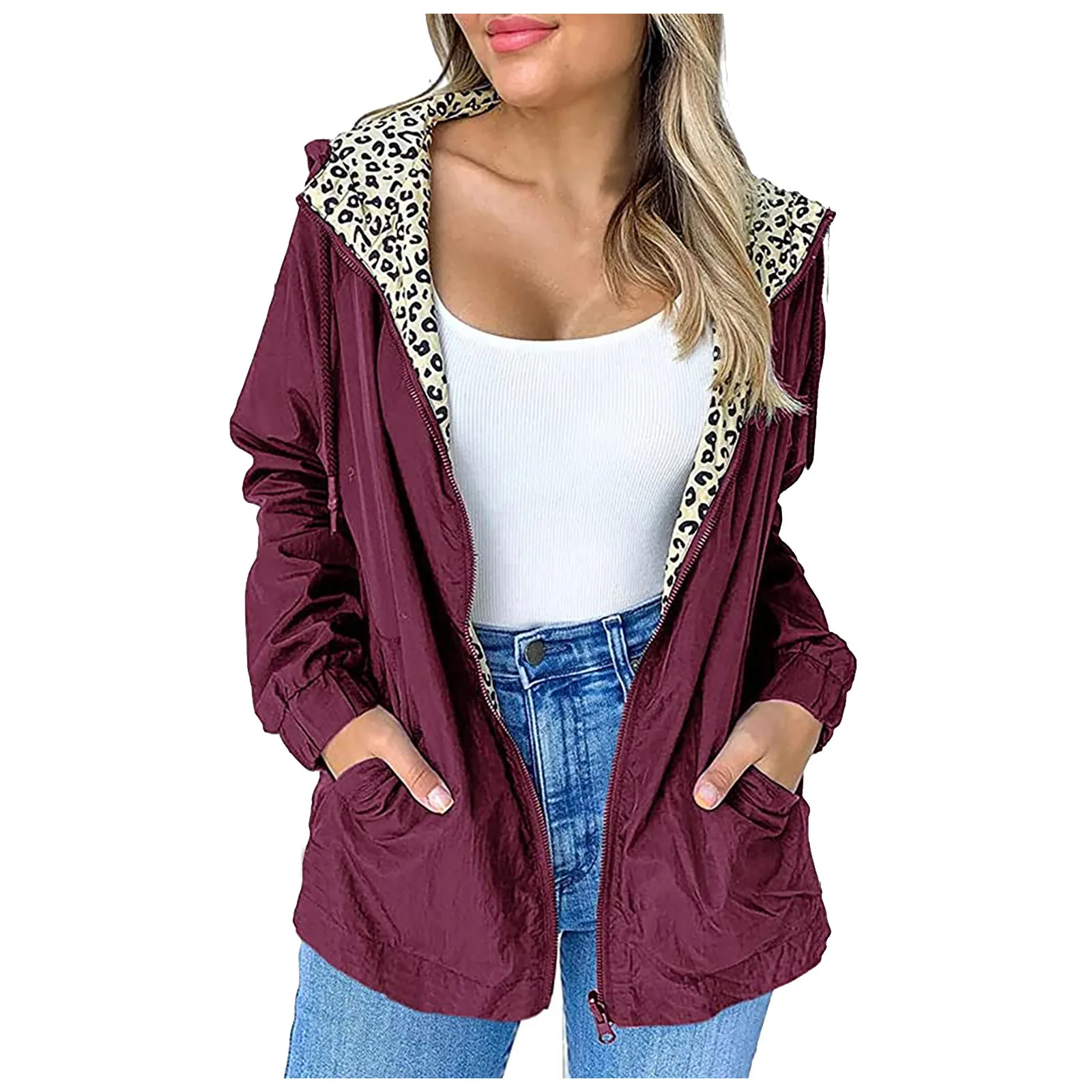 

Fashion Womens Casual Jacket Outdoor Patchwork Plus Size Waterproof Zipper Hooded Windbreaker Lightweight Coat Chaqueta Mujer#g3