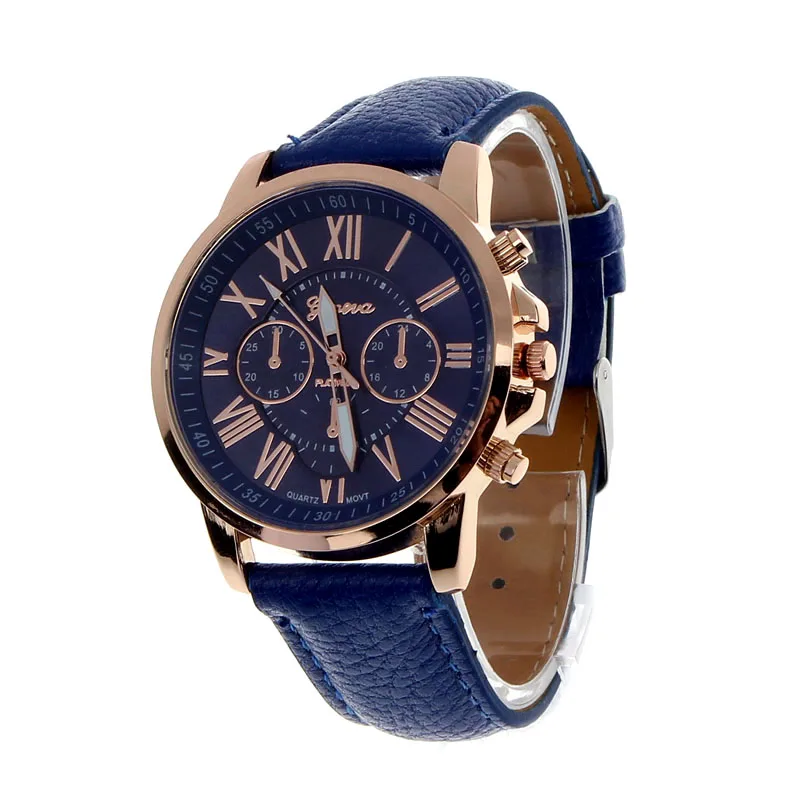 

Popular Style Women Geneva Roman Numerals Faux Leather Quartz Waterproof Watch Hot Brand Analog Three Eyes Luminous Clock Gift