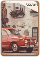 1968 saab automobiles car metal tin sign sisoso vintage plaques poster garage man cave retro wall decor 12x16 inch