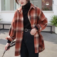 2021 new women vintage plaid heavyweight shirts plus size women casual long sleeve style clothing and tops