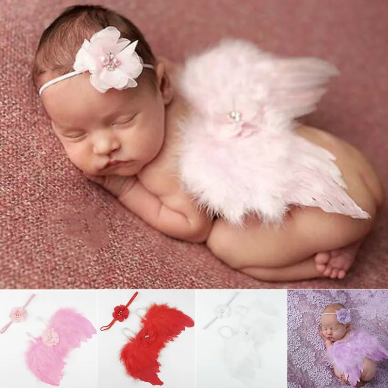 

Newborn Flower Headband White Wings Cute Baby Girls Cute Hair Band Children Photo Props Infant Kids Hair Accessories 1 Set