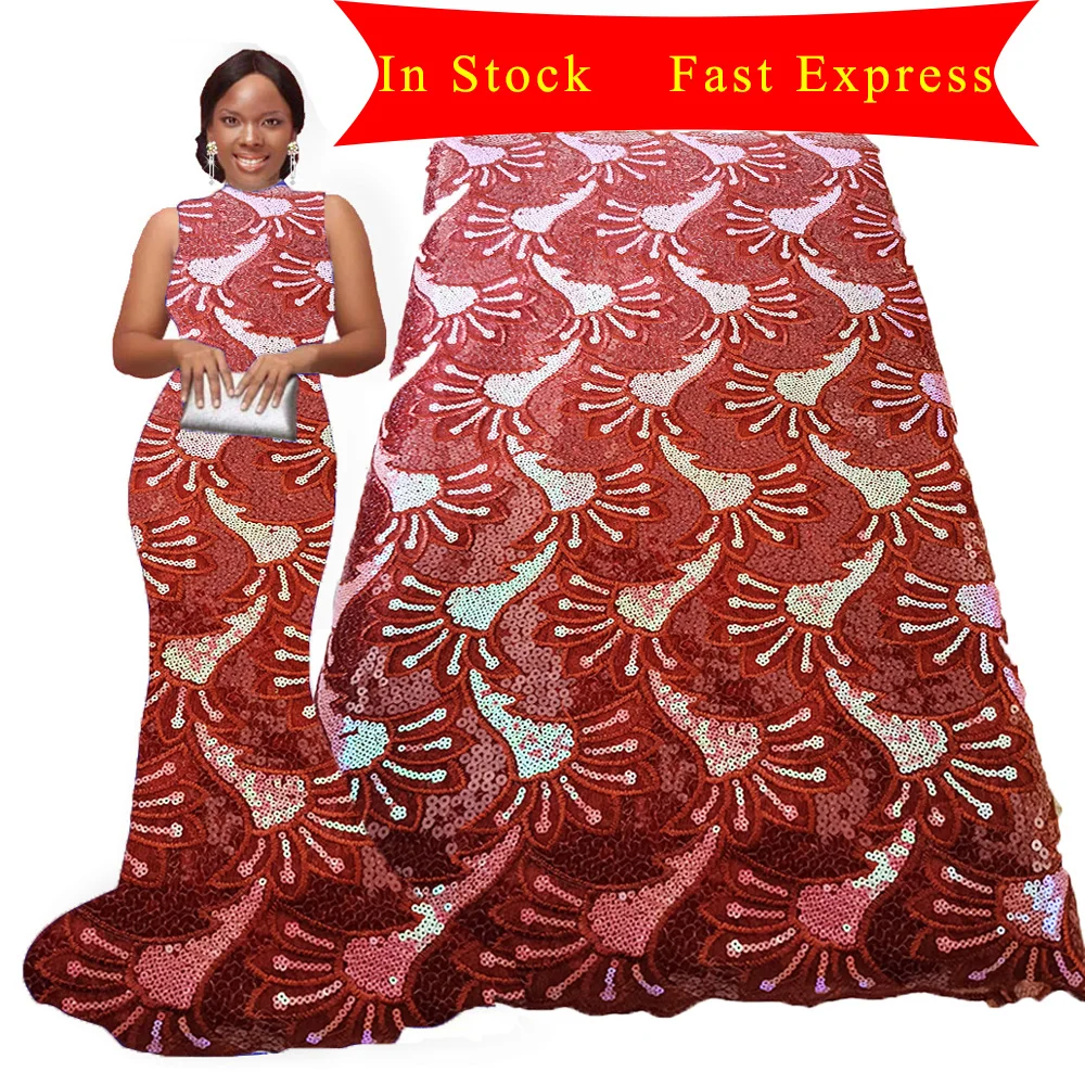 Африканская кружевная ткань с блестками 5 ярдов 2020 винная африканская сетчатая