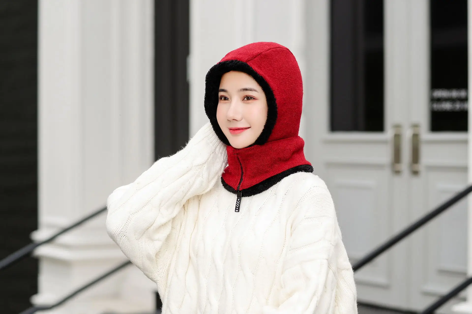 Skullies Beanies женская вязаная шапка шарф женские зимние шапки для женщин капот однотонная Балаклава маска Feminino Beanie Hat cap