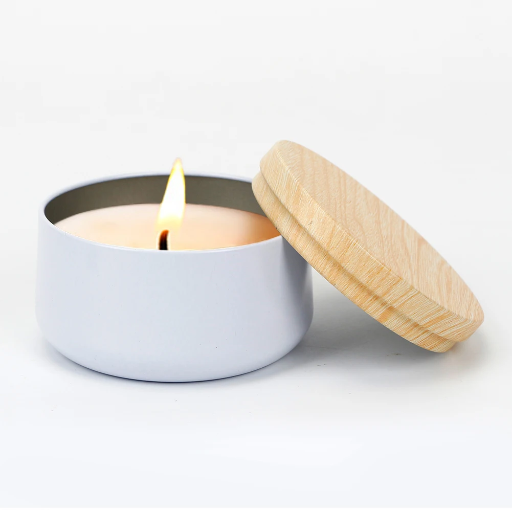 Tarros de lujo para velas con tapa de patr&oacute;n de madera, contenedor redondo a granel, latas vac&iacute;as, caja de almacenamiento de dulces, bote de cosm&eacute;ticos, negro y dorado, 6oz-3