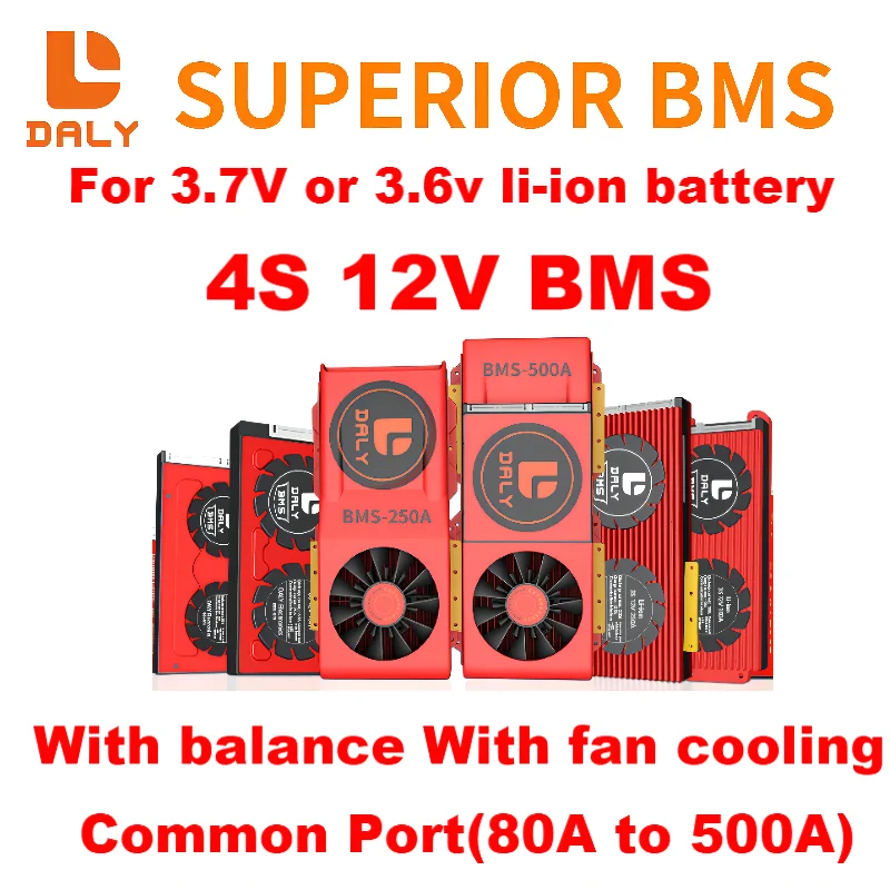 

Daly 4S BMS 12V 80A To 500A for 3.7V Li-ion18650 Battery Packs with Balance with Fan Cooling Integrated Circuits Balance Board