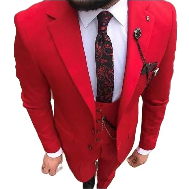 

Handsome Red Men's Toast Suits Evening Dress Customize Slim Fits Groom Tuxedos Prom Party Clothes (Jacket+Pants+Vest+Tie) W:132