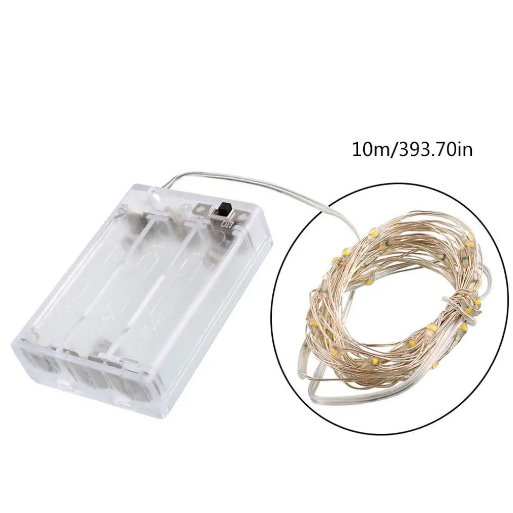 

10 Meters 100 Light Battery Box Copper Wire String Holiday Decoration Lights Christmas Tree Lights Led Silver Line Lights