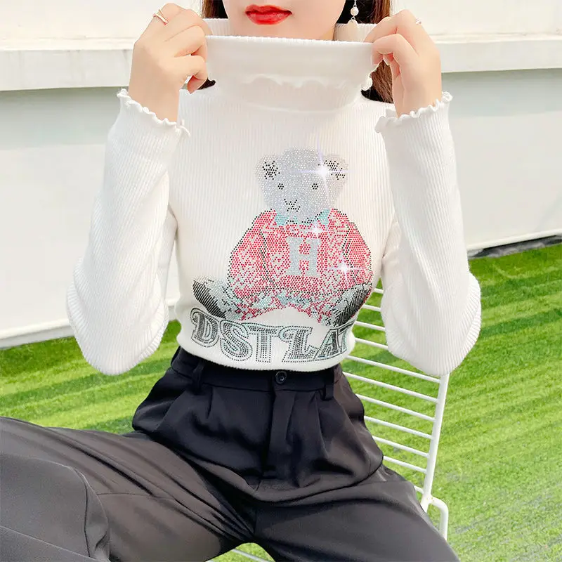 Толстый свитер EBAIHUI Женский вязаный пуловер с блестящим принтом на осень и зиму