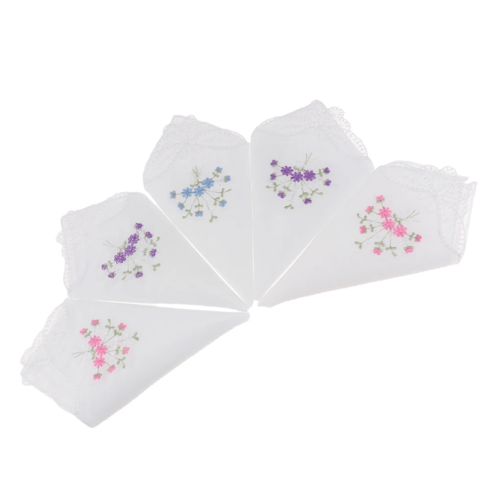 5 шт. Женский хлопковый тонкий кружевной носовой платок с цветочной вышивкой 60S