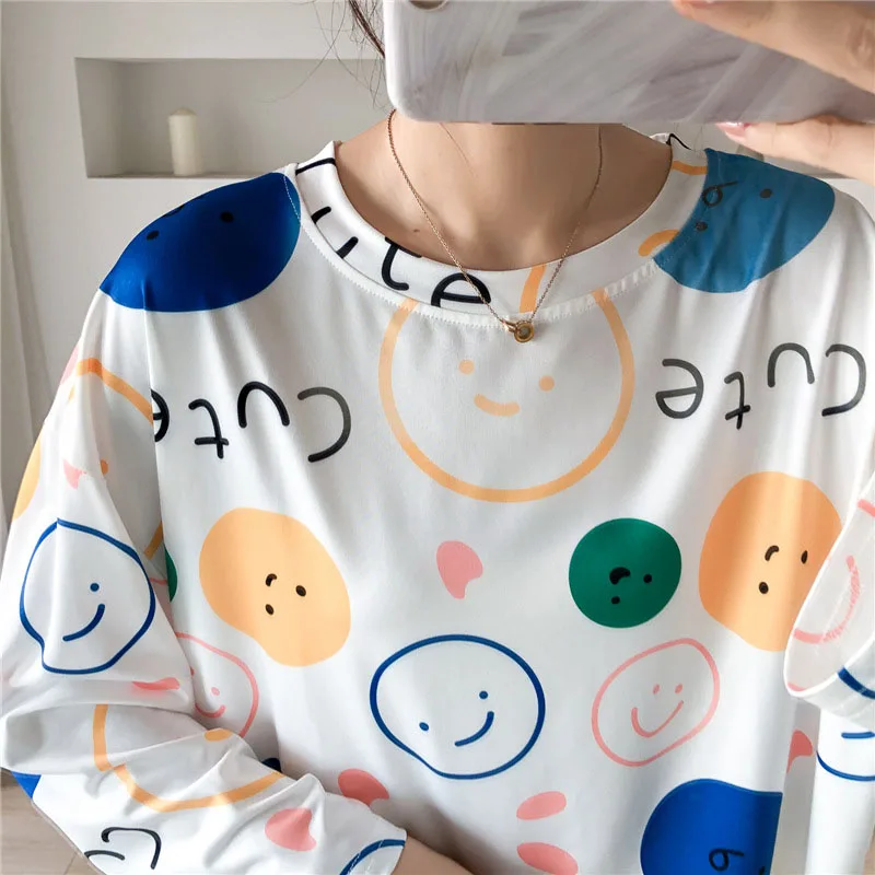 Женская пижама с длинным рукавом свободная мультяшным принтом обхват груди 170 см