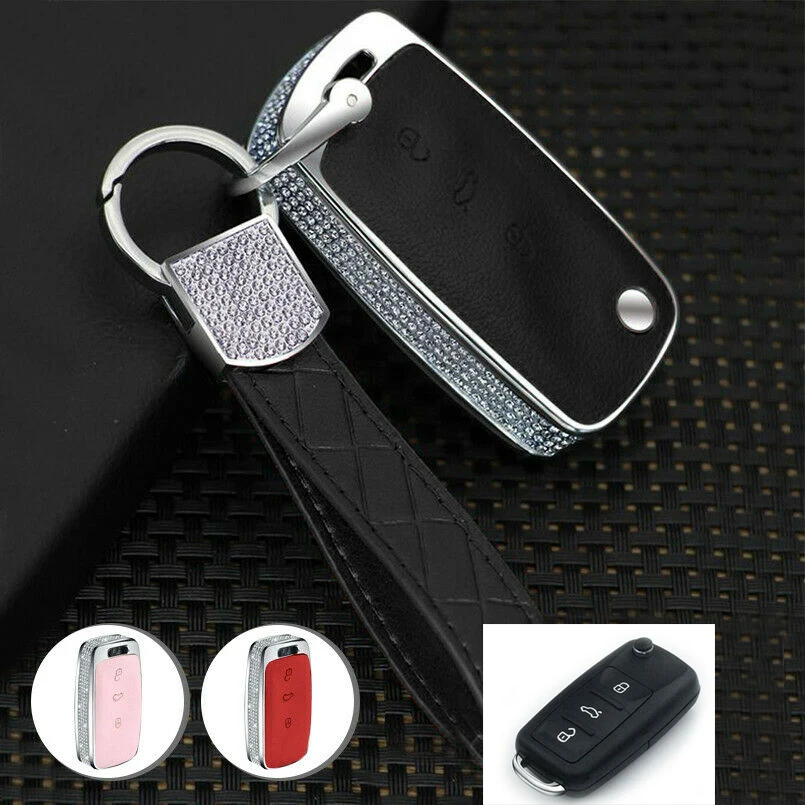 Блестящий бриллиантовый брелок Стразы для автомобильного ключа чехол с кожаным
