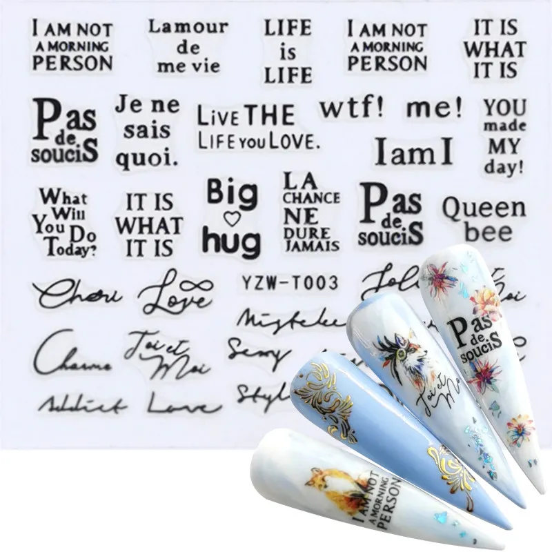 Наклейки для ногтей в 30 стилях черные и золотые цветы/Любовь/кружево/буквенная