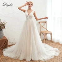 liyuke sexy v neckline of pleated tulle a line wedding dress backless court train
