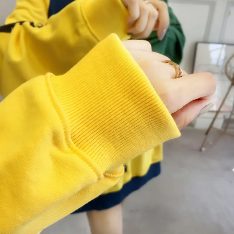 

#1712 Autumn Winter Spliced Color Hoodies Sweatshirts Women Front Pockets Harajuku Streetwear Loose Pullovers Hoodies Woman