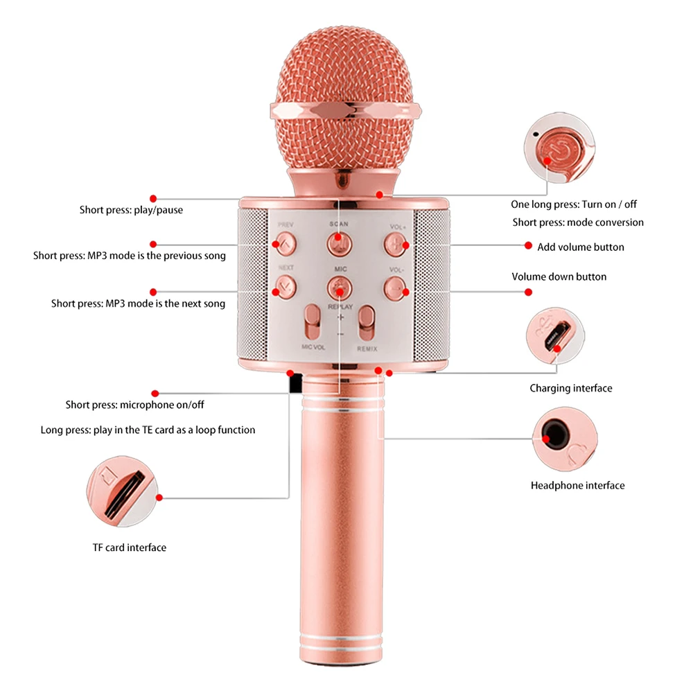 K-Song Bluetooth беспроводной микрофон динамик профессиональный ручной караоке микрофон музыкальный плеер для вокала, с рекордером KTV Mic