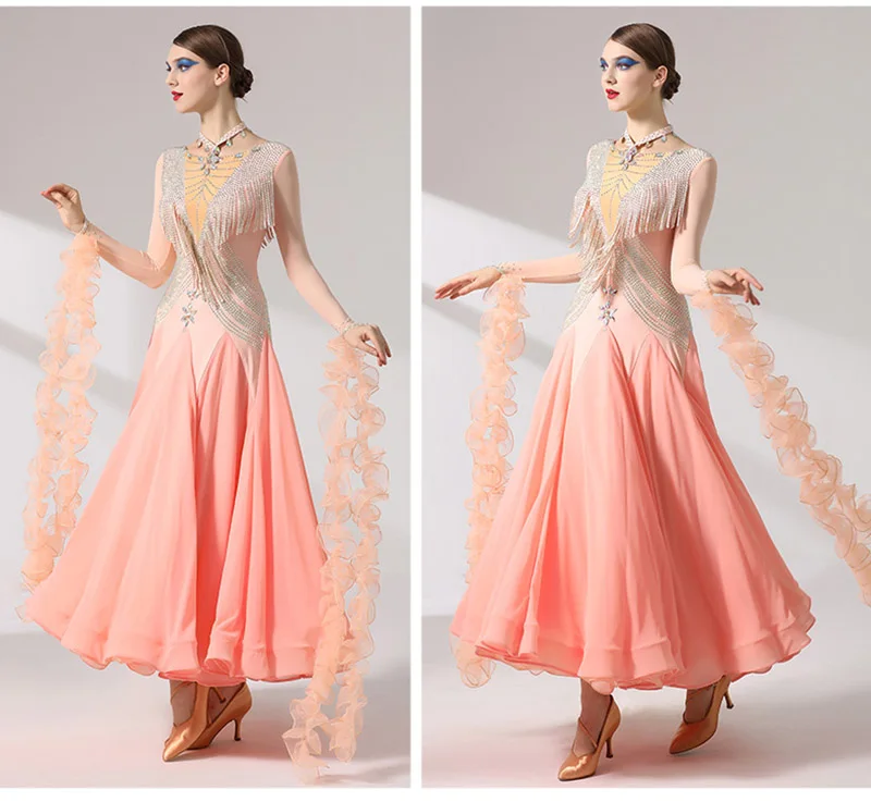 Черное стандартное платье для бальных танцев женское высокого качества сцены