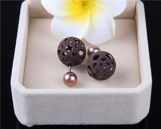 Серьги двойного размера жемчужные полые серьги в форме шара для женщин красные