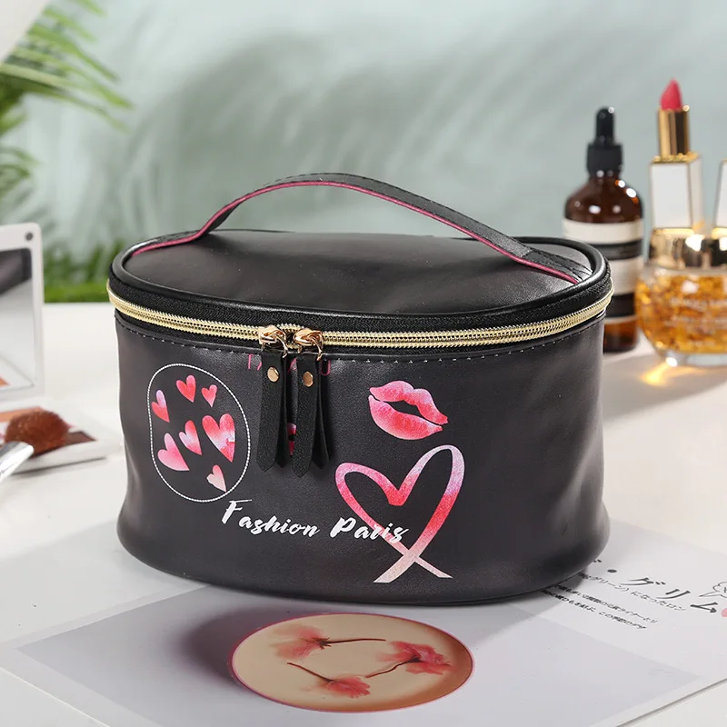 

New Pu Cosmetic Bag Custom Creative Inkjet Wash Handbag Female Multi-function Cylinder Travel Desktop Storage Bag