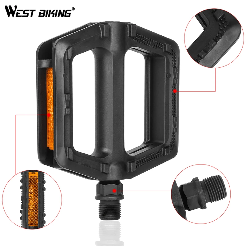WEST BIKING MTB Road Bike Pedals Bicycle Pedal Cycling Mountain Bike Foot Plat Anti-slip 9''16 Standard Universal 1 Pair Pedals