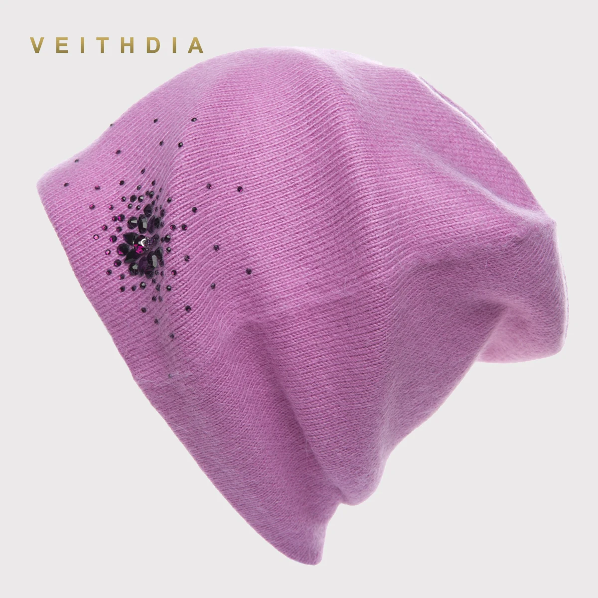 VEITHDIA, женские шапки, женские кашемировые, повседневные, Осень-зима, брендовые, двухслойные, толстые, стразы, вязаные, для девочек, Skullies Beanies