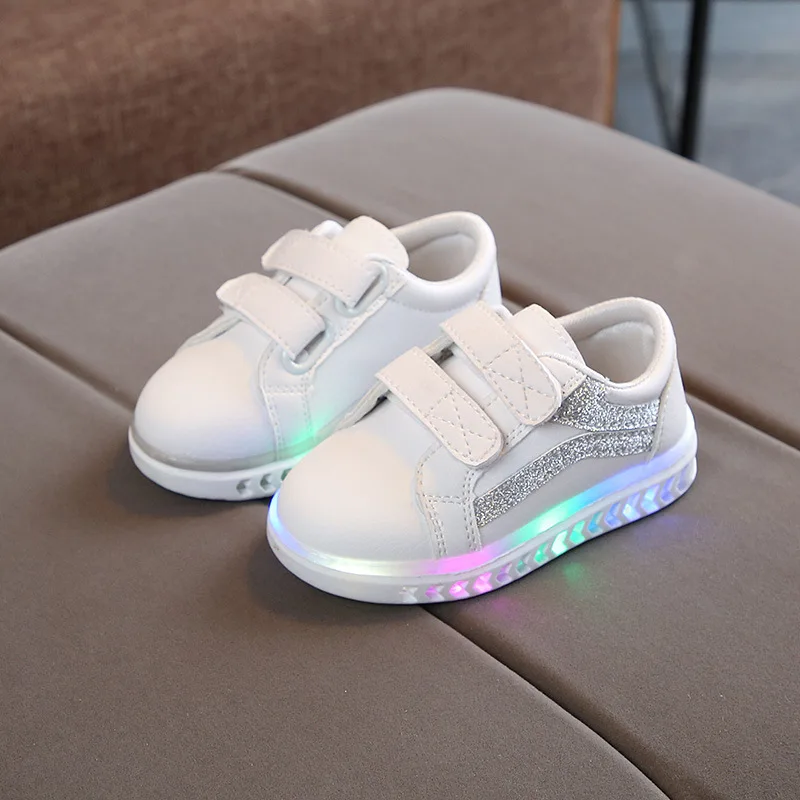 

Beautiful Colorful Lighted Lovely Girls Shoes Hot Sales Hook&Loop Cute Baby Infant Tennis High Quality Kids Children Sneakers