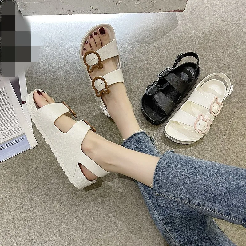 

Buckle Sports Women's Sandals Clogs With Heel Female Shoe All-Match Open Toe 2021 Summer Comfort Thick Girls Beach New Gladiator