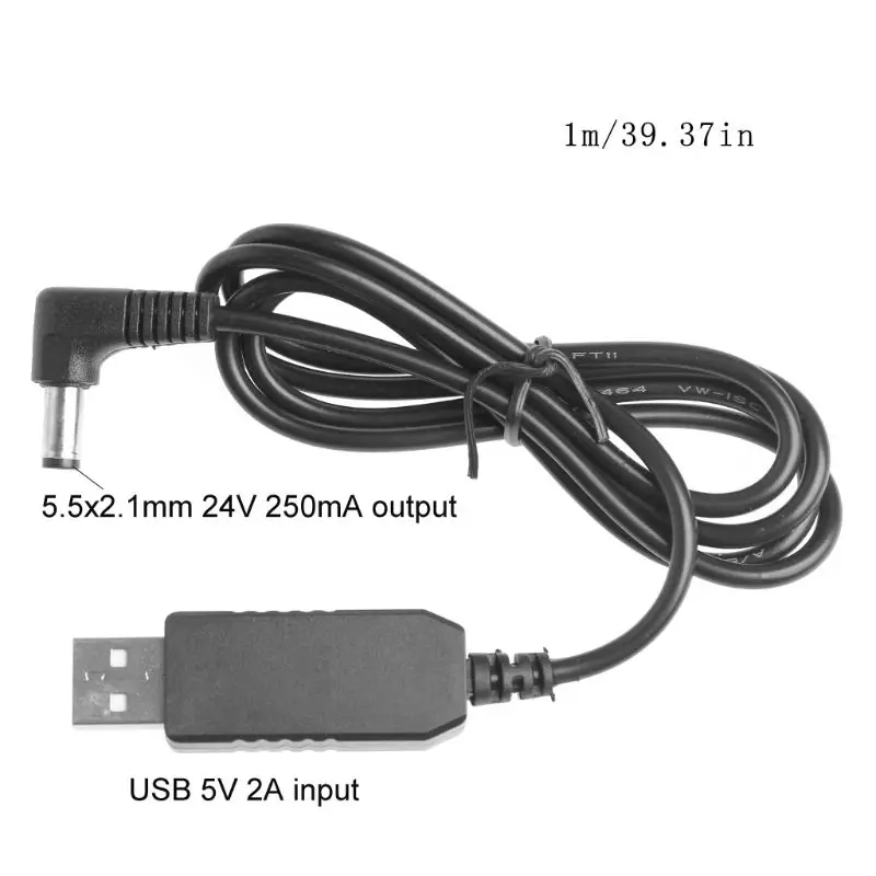 

90 Degree USB 5V To 24V 250mA 5.5x2.1mm Step Up Adapter Cable For LED Router
