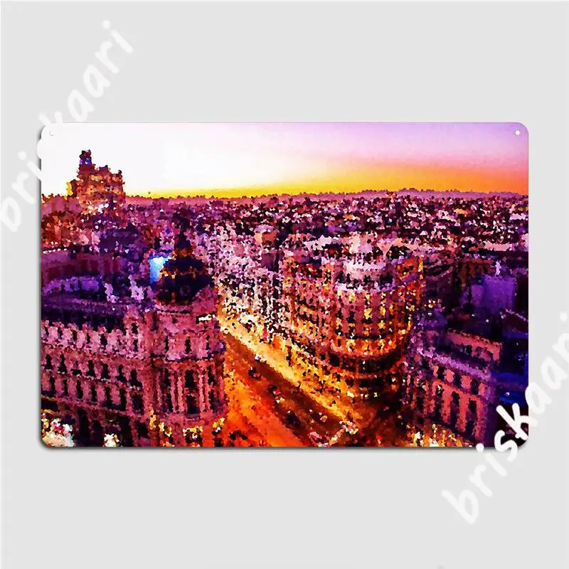 

Madrid Aerial View Painting Metal Plaque Poster Cinema Living Room Wall Decor Bar Cave Personalized Tin Sign Poster