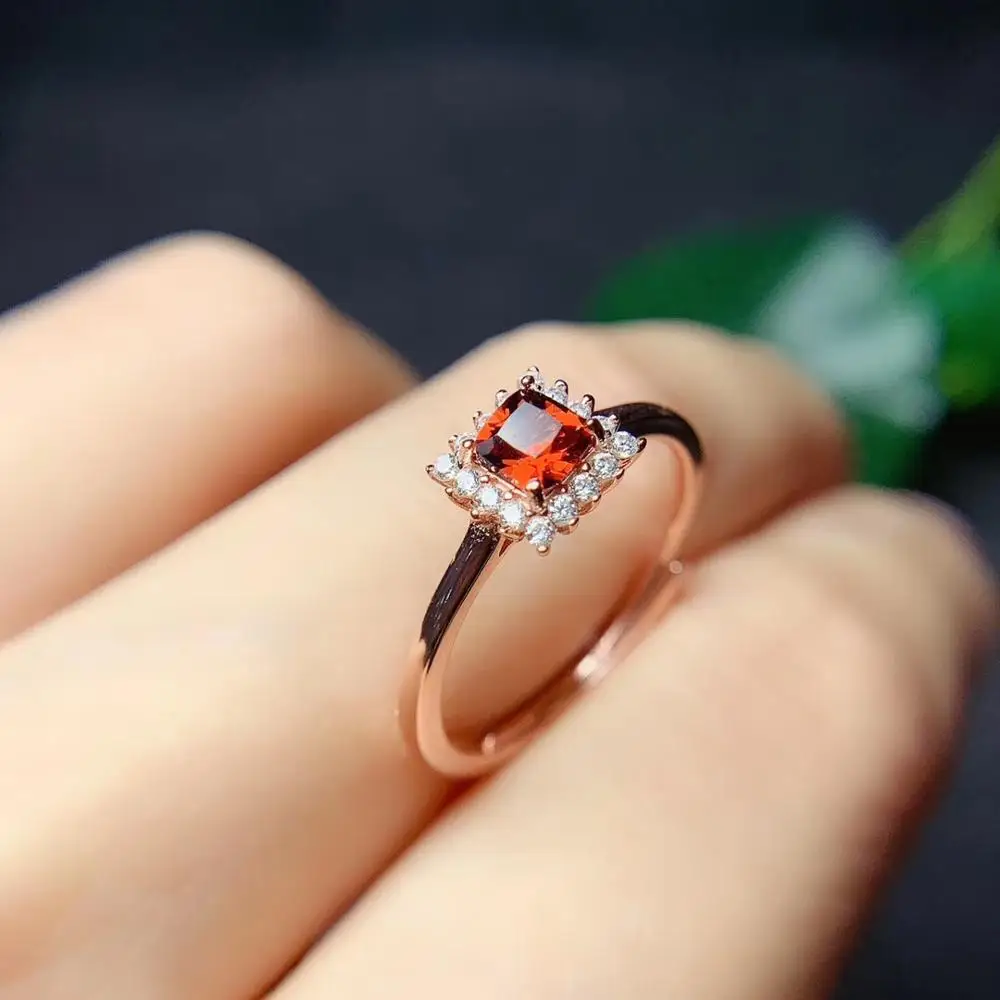 

classic new natural Red garnet gem ring women 925 silver jewelry birthday anniversary gift wine red good color square