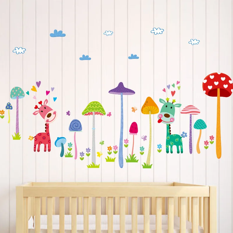 

Children's Room Bedroom Background Decoration Mushroom Tree Wall Stickers Cartoon Kindergarten Layout Cute Giraffe Stickers