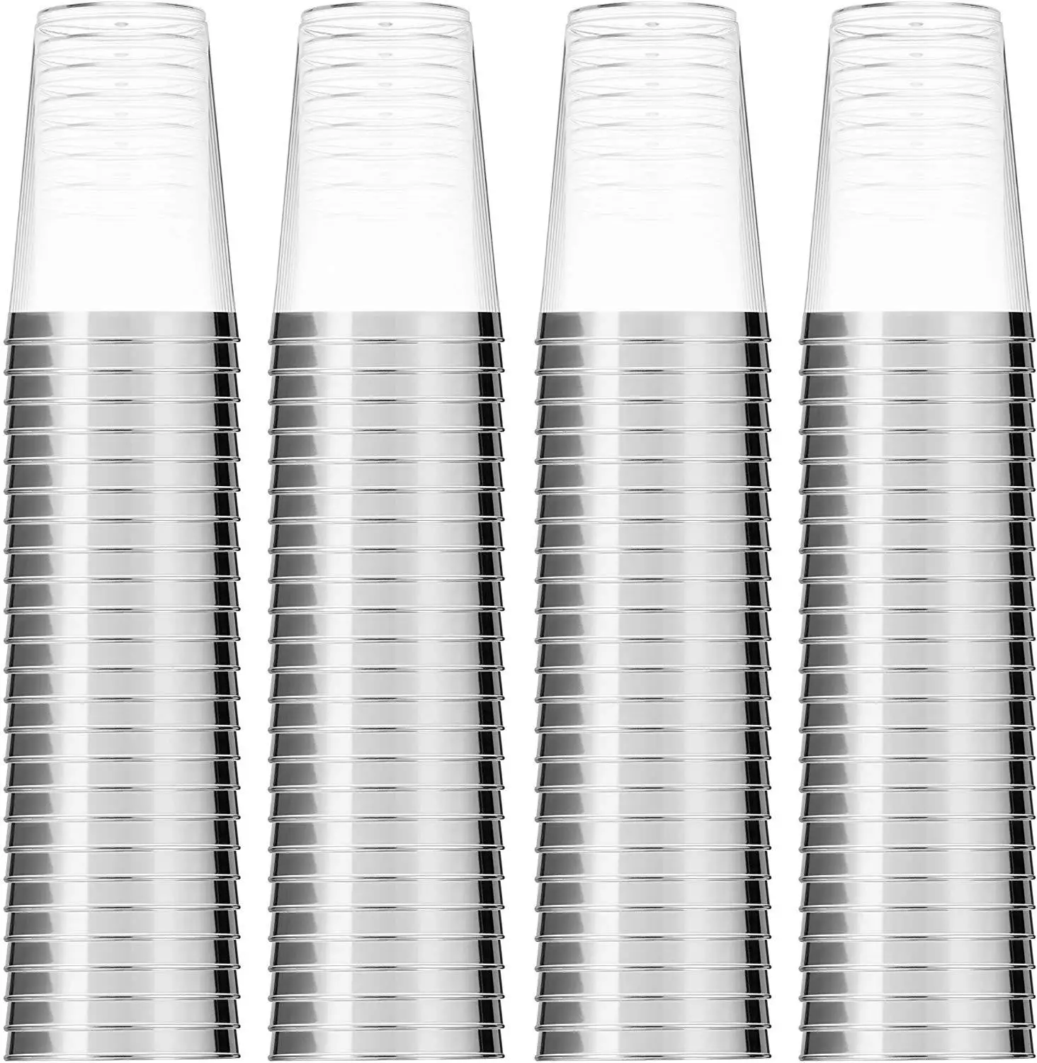 Серебряные пластиковые чашки 10 унций прозрачные стаканы серебряные с оправой