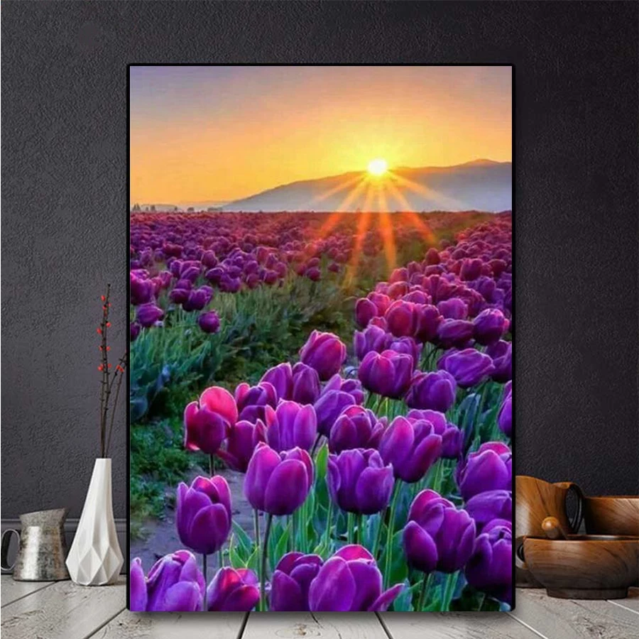 5D DIY алмазная живопись бледно-лиловый огня алмазов с изображением цветков мака