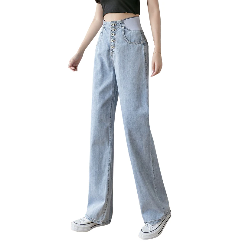 

2021summer New High Waist Breasted Loose Thin Light Color Draped Pants Mop Pants Wide Leg Jeans for Women