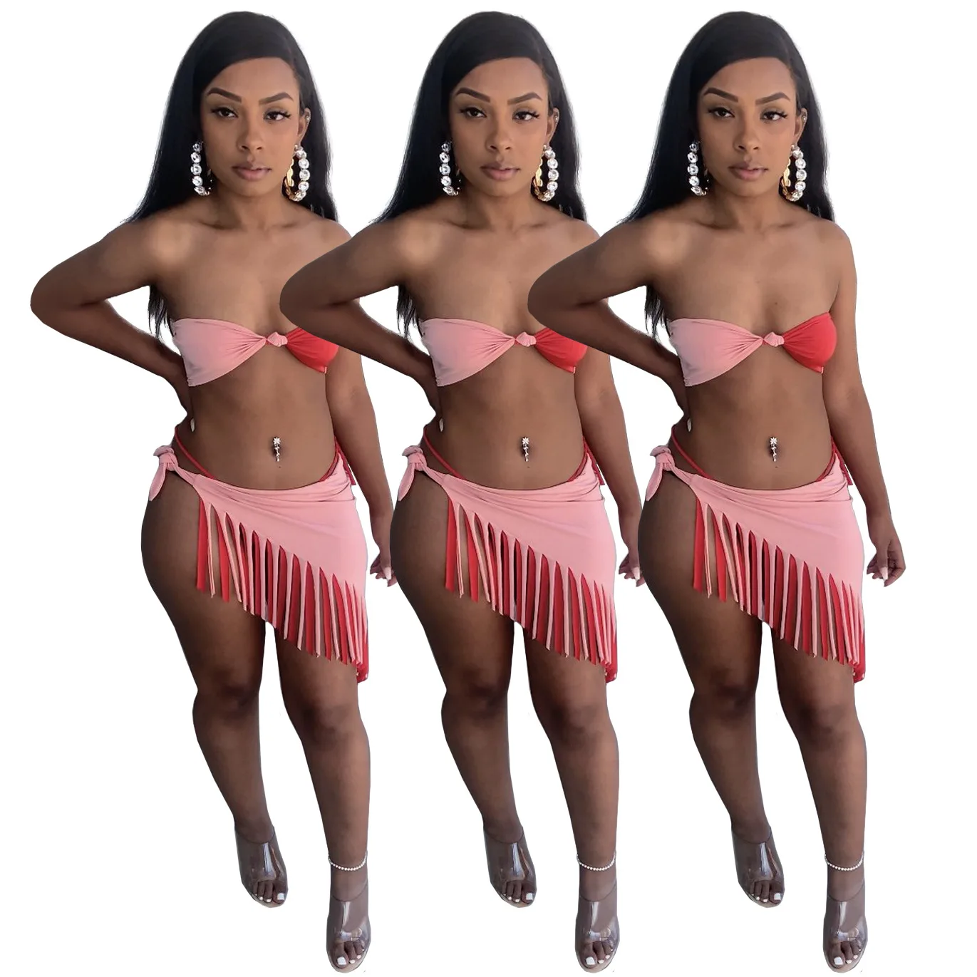 

2021 Summer New Style Fashion Temperament Sexy Color Contrast Summer Swimwear 3-Piece Leisure Suit