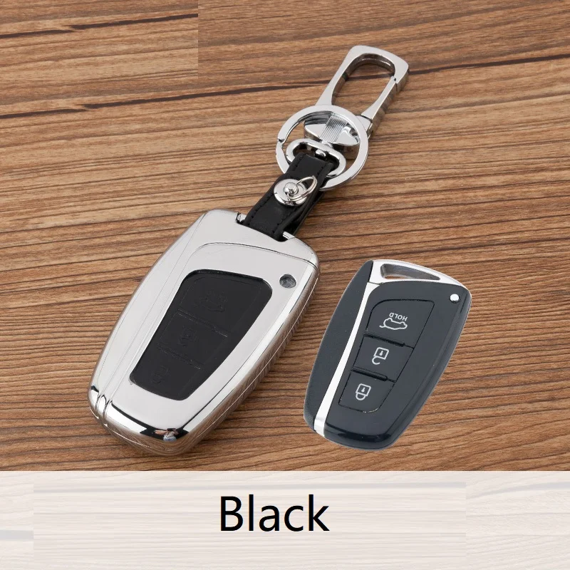 Цинковый сплав + кожаный автомобильный чехол для брелка с ключом цепи Hyundai Santa Fe
