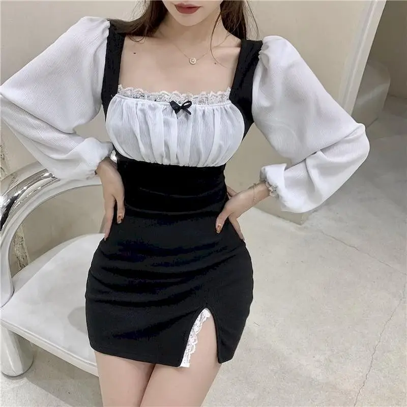

2021 Summer Sexy Dress Women Fashion Clothing Elegan Dress Gothic Plus Size Vintage Harajuku Korean Puff Sleeve Square Collar