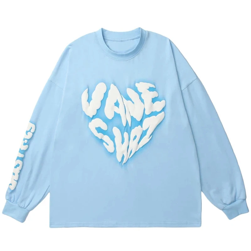 

Men Hip Hop Streetwear T Shirt Harajuku Shaped Heart Letter Print Long Sleeve T Shirts 2021 Streetwear Casual Loose Cotton Tops