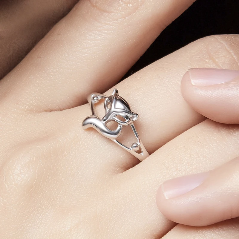 

Hot Selling Silver Color Fashion Personality Cute Little Fox Lady Simple Open Ring Whole Sale Jewelry Ring Women