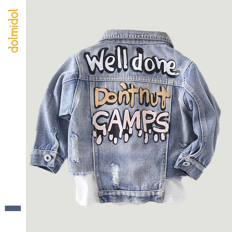 Dolmidol/2019 г. Осенняя детская куртка с HOTHOT джинсовые куртки дырками для мальчиков