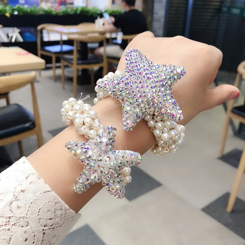 

Pearl Flower Rhinestone Hair Accessories Hair Bows Elastic Hair Bands Rubber Band Headbands For Girls Shinny Crystal Hair Tie