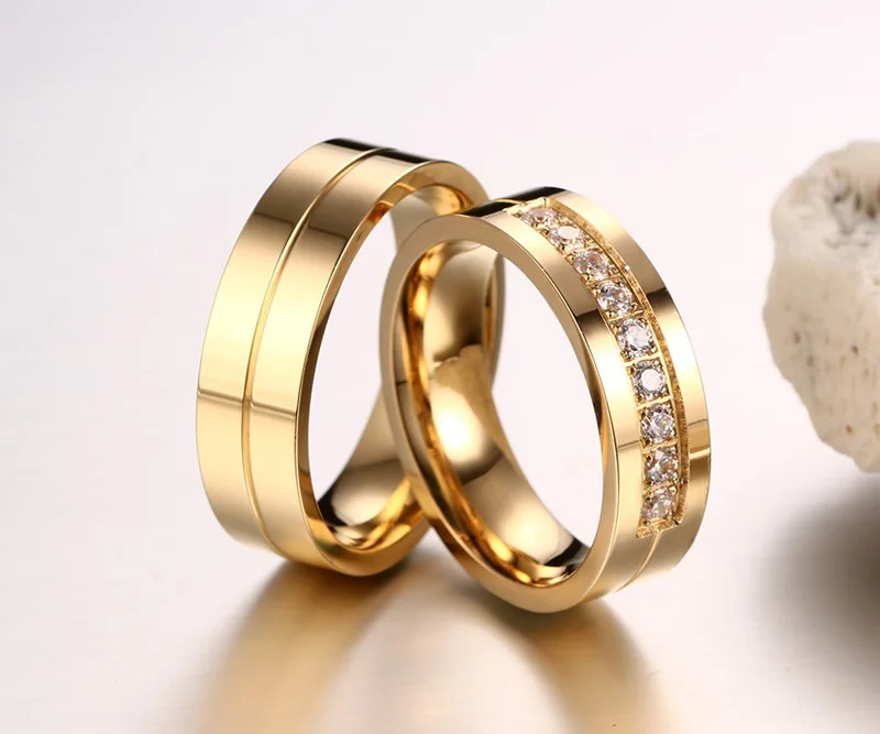 gold color titanium steel couple Ring Engagement for Women men Wedding finger girls fashion christmas party gift jewerly LR4760 | Украшения