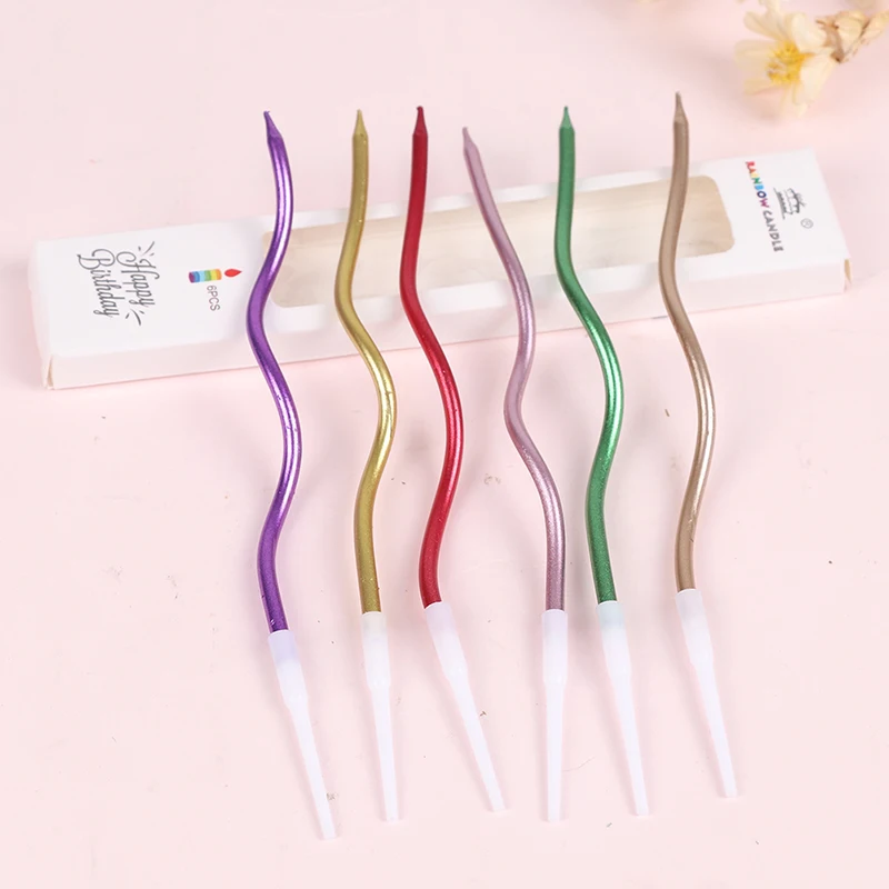 

6 Piece/creative Threaded Candle Bending Spiral Cake Candles Multicolor Bending Cake Safety Flames For Children's Birthday
