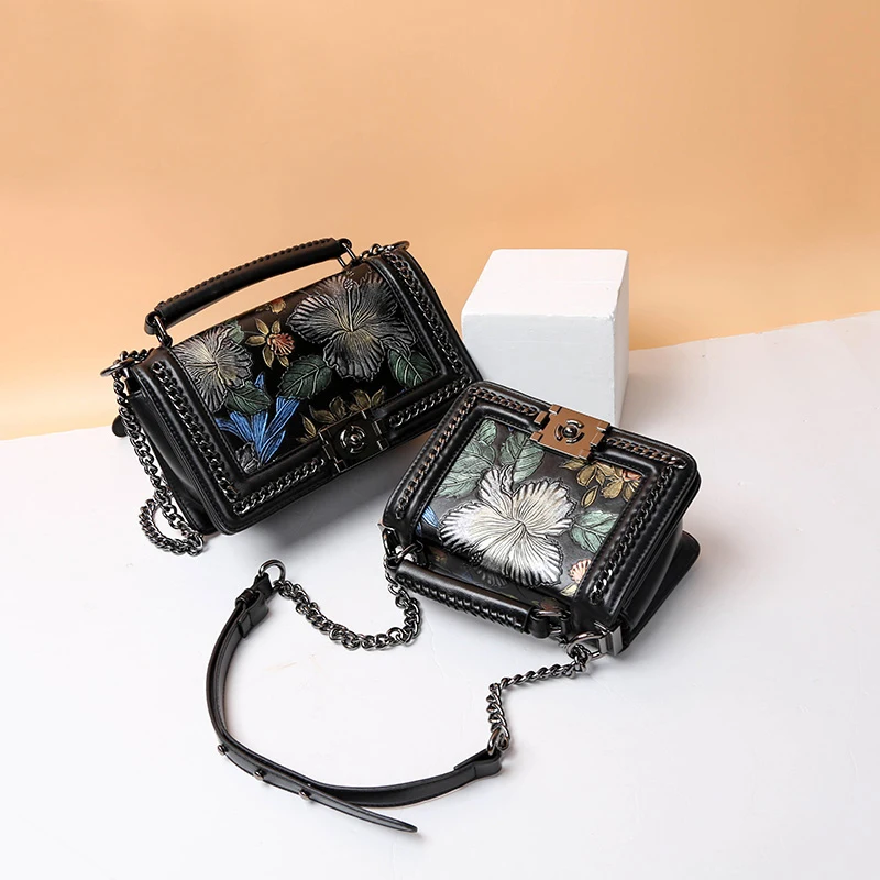 

Сумка кросс-боди Женская с цветочным принтом, Роскошный дизайнерский кошелек с клапаном на черной цепочке, роскошный саквояж