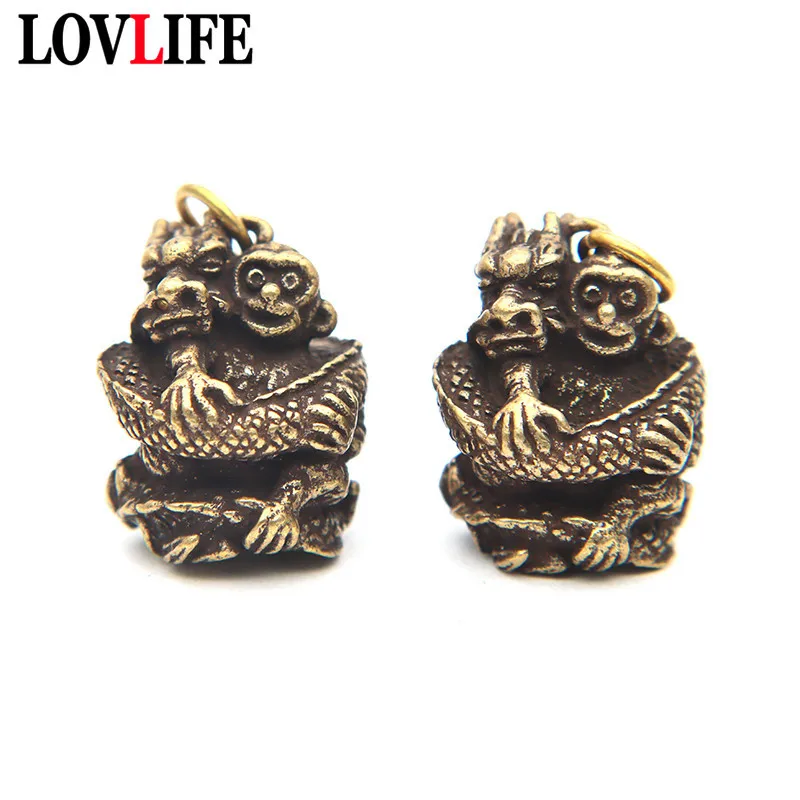 Ретро Медный Китайский Зодиак животное дракон обнимающая обезьяна счастливая