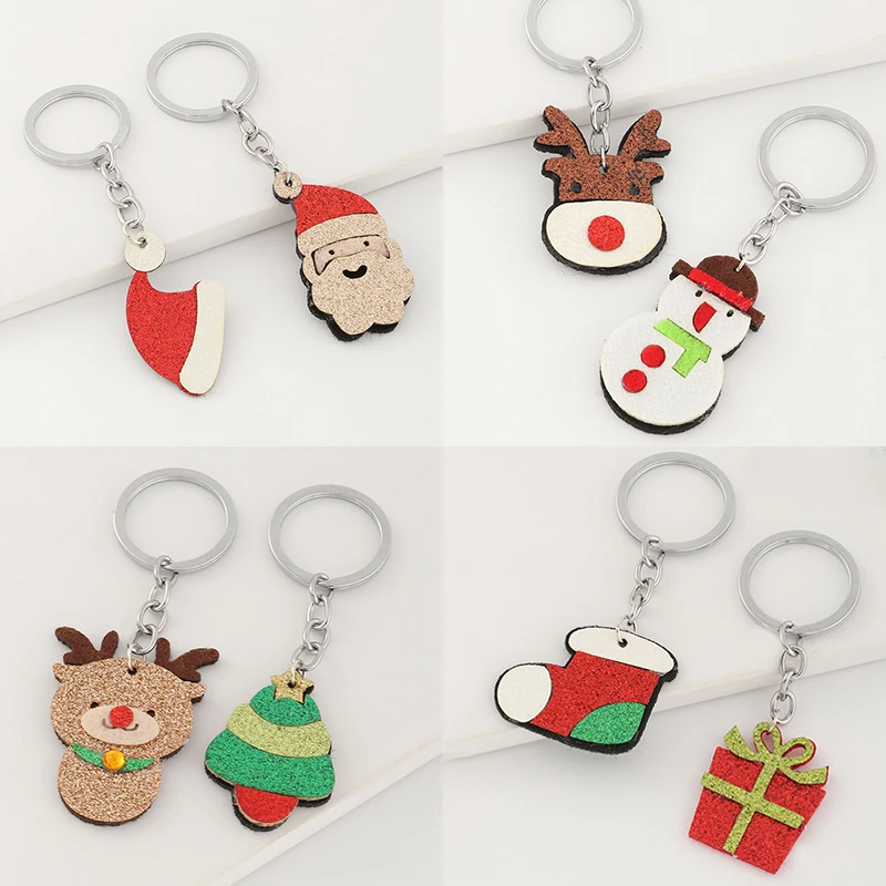 

Merry Christmas Hat Gift Sock Tree Keychain Kid Bag Pendant Felt Elk Santa Claus Keychains for Women Xmas Keyfob Key Ring Bijoux