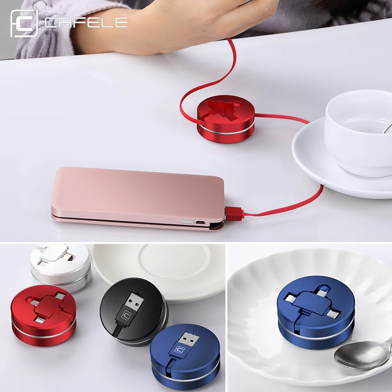 Выдвижной usb кабель Cafele для iPhone 11 Pro Max X Xs Xr 3 в 1 USB C Micro быстрой зарядки зарядное