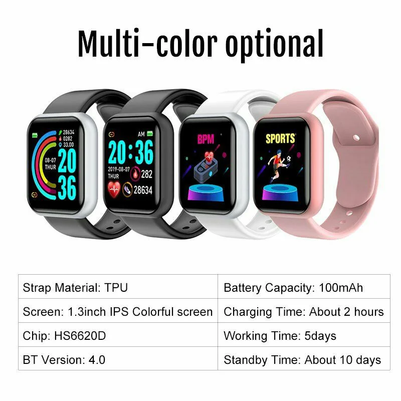 

2021 D20 Y68 Smartwatch Smart Watch Men Women Blood Pressure Heart Rate Bluetooth Fitness Watch Smart Bracelet for Android IOS