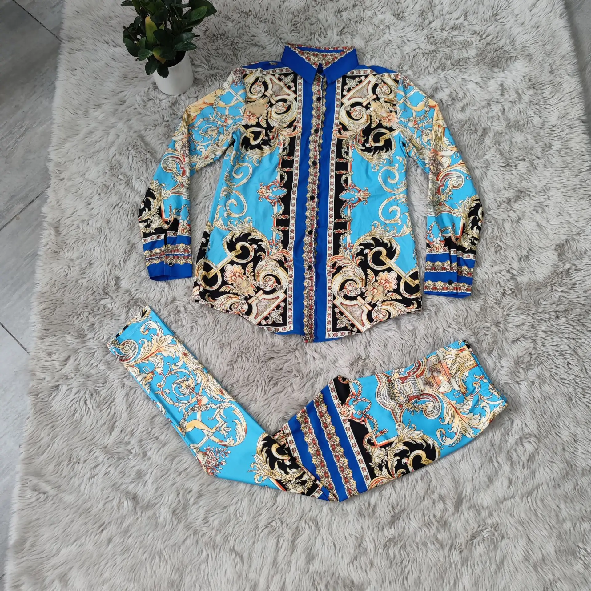 Женский комплект африканской одежды длинная рубашка с длинным рукавом и узкие